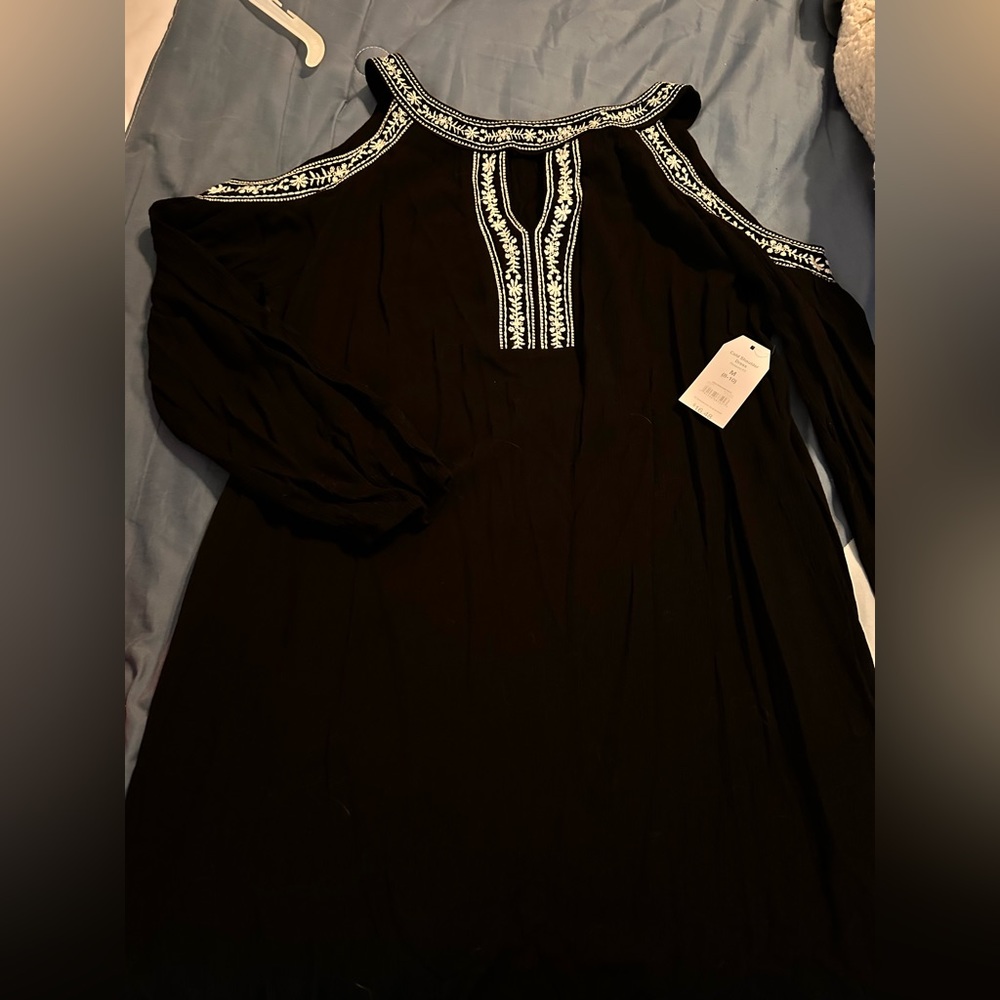 Black Time&Tru knee length cold shoulder dress